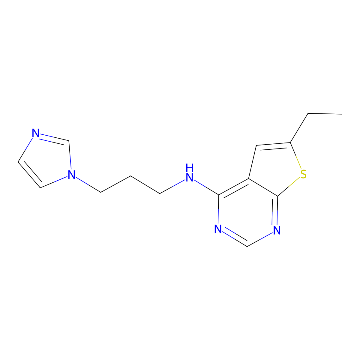 6-ethyl-N-[3-(1H-imidazol-1-yl)propyl]thieno[2,3-d]pyrimidin-4-amine molecular structure, CAS 2548981-55-9