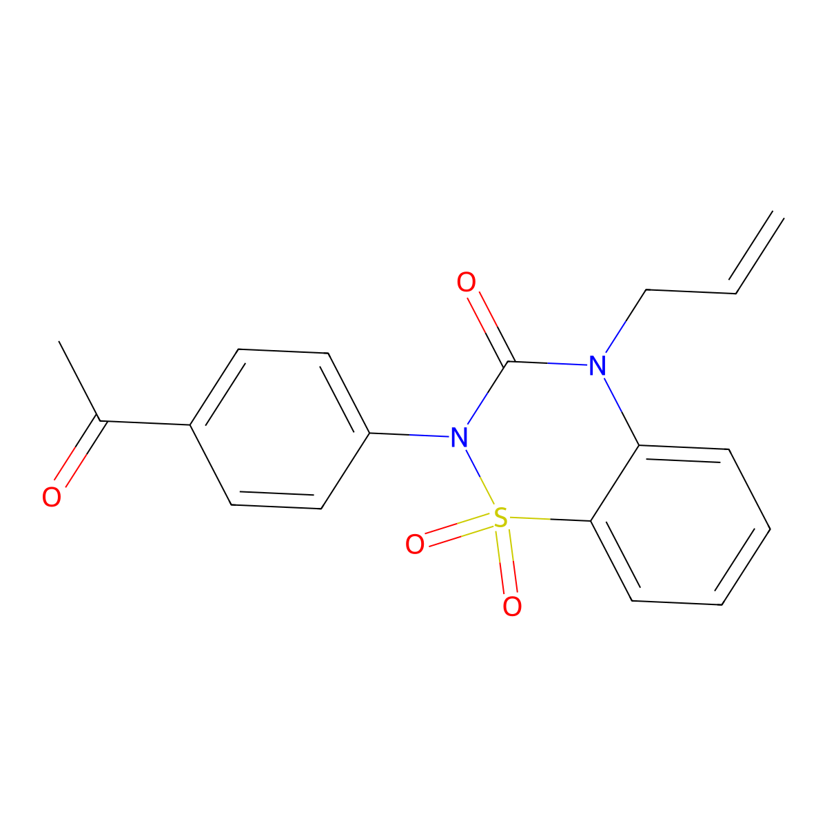 2-(4-acetylphenyl)-4-(prop-2-en-1-yl)-3,4-dihydro-2H-1lambda6,2,4-benzothiadiazine-1,1,3-trione molecular structure, CAS 2548981-62-8