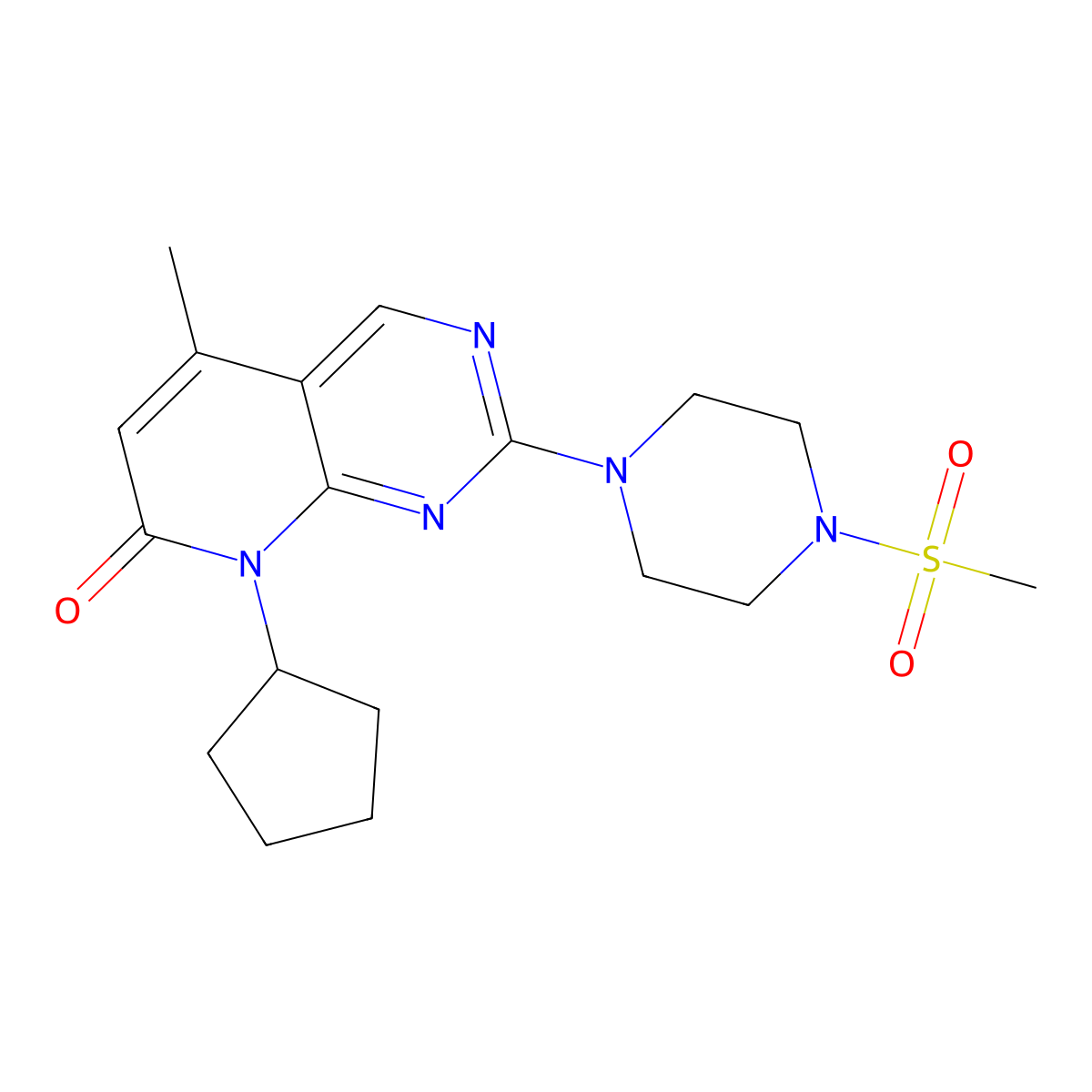 8-cyclopentyl-2-(4-methanesulfonylpiperazin-1-yl)-5-methyl-7H,8H-pyrido[2,3-d]pyrimidin-7-one molecular structure, CAS 2548981-65-1