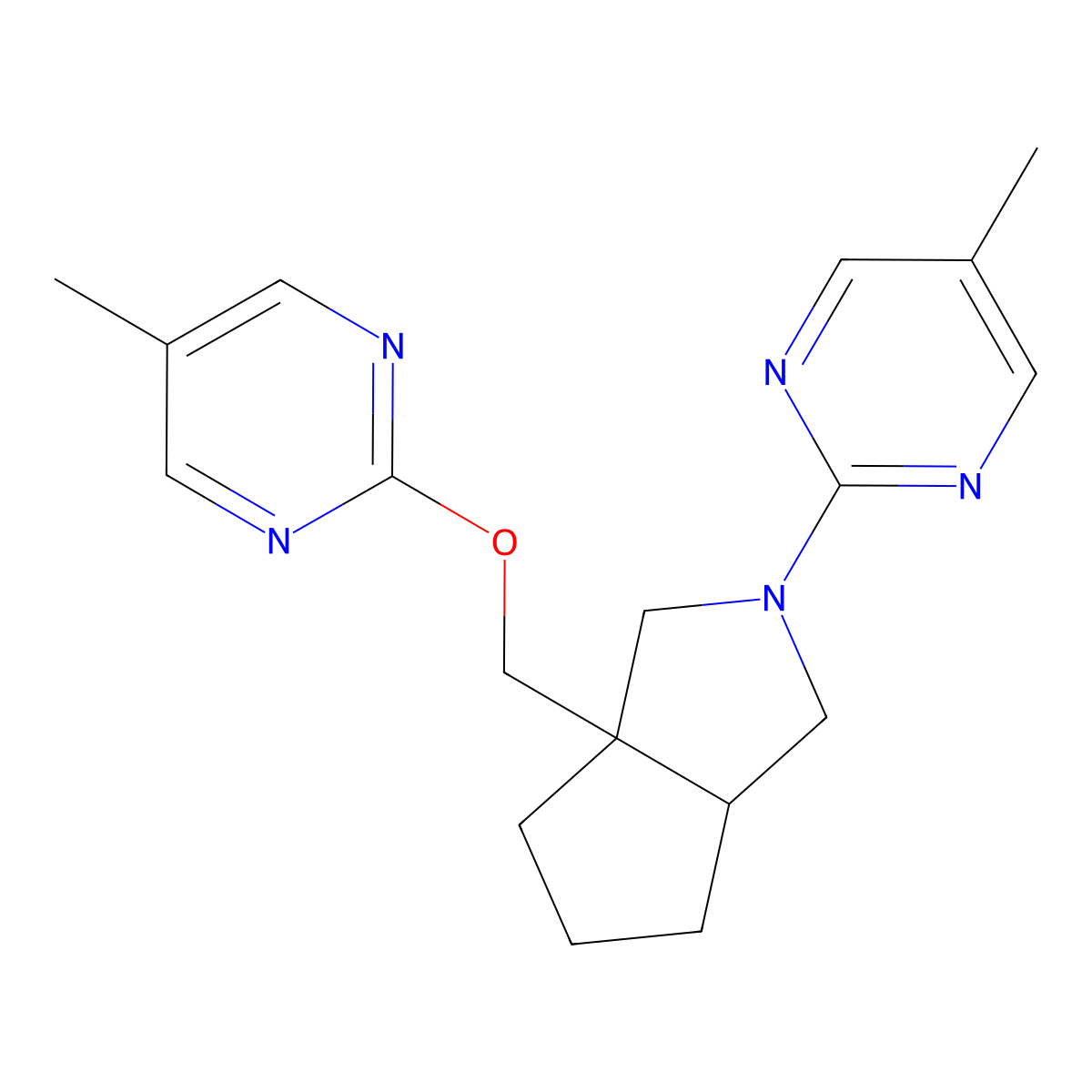 2-(3a-{[(5-Methylpyrimidin-2-yl)oxy]methyl}-octahydrocyclopenta[c]pyrrol-2-yl)-5-methylpyrimidine molecular structure, CAS 2548981-70-8