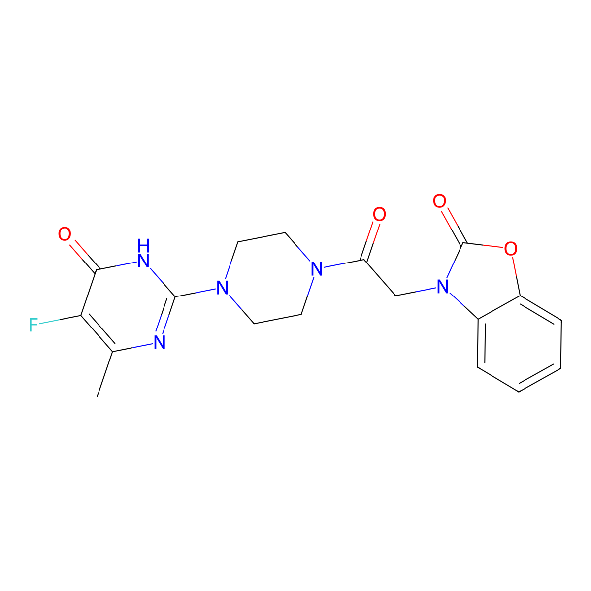 3-{2-[4-(5-Fluoro-4-methyl-6-oxo-1,6-dihydropyrimidin-2-yl)piperazin-1-yl]-2-oxoethyl}-2,3-dihydro-1,3-benzoxazol-2-one molecular structure, CAS 2548981-74-2