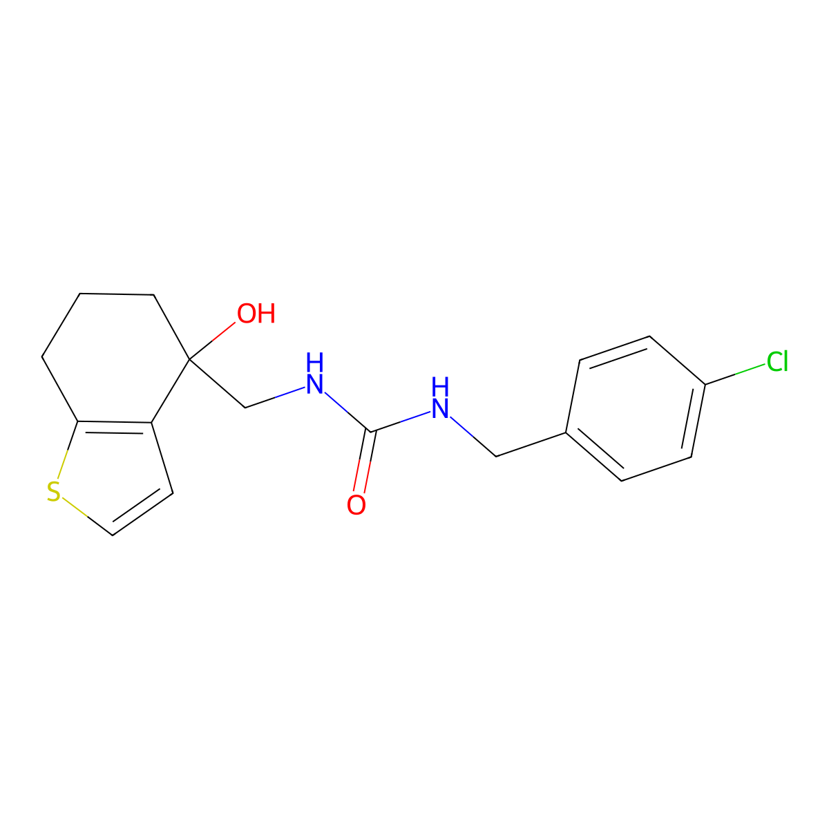 1-[(4-Chlorophenyl)methyl]-3-[(4-hydroxy-4,5,6,7-tetrahydro-1-benzothiophen-4-yl)methyl]urea molecular structure, CAS 2548981-78-6