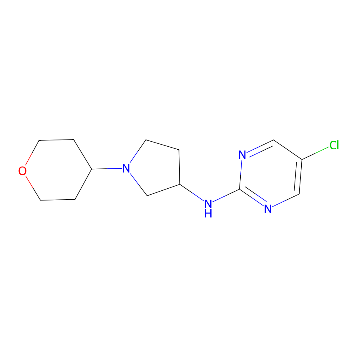 5-chloro-N-[1-(oxan-4-yl)pyrrolidin-3-yl]pyrimidin-2-amine molecular structure, CAS 2548981-79-7