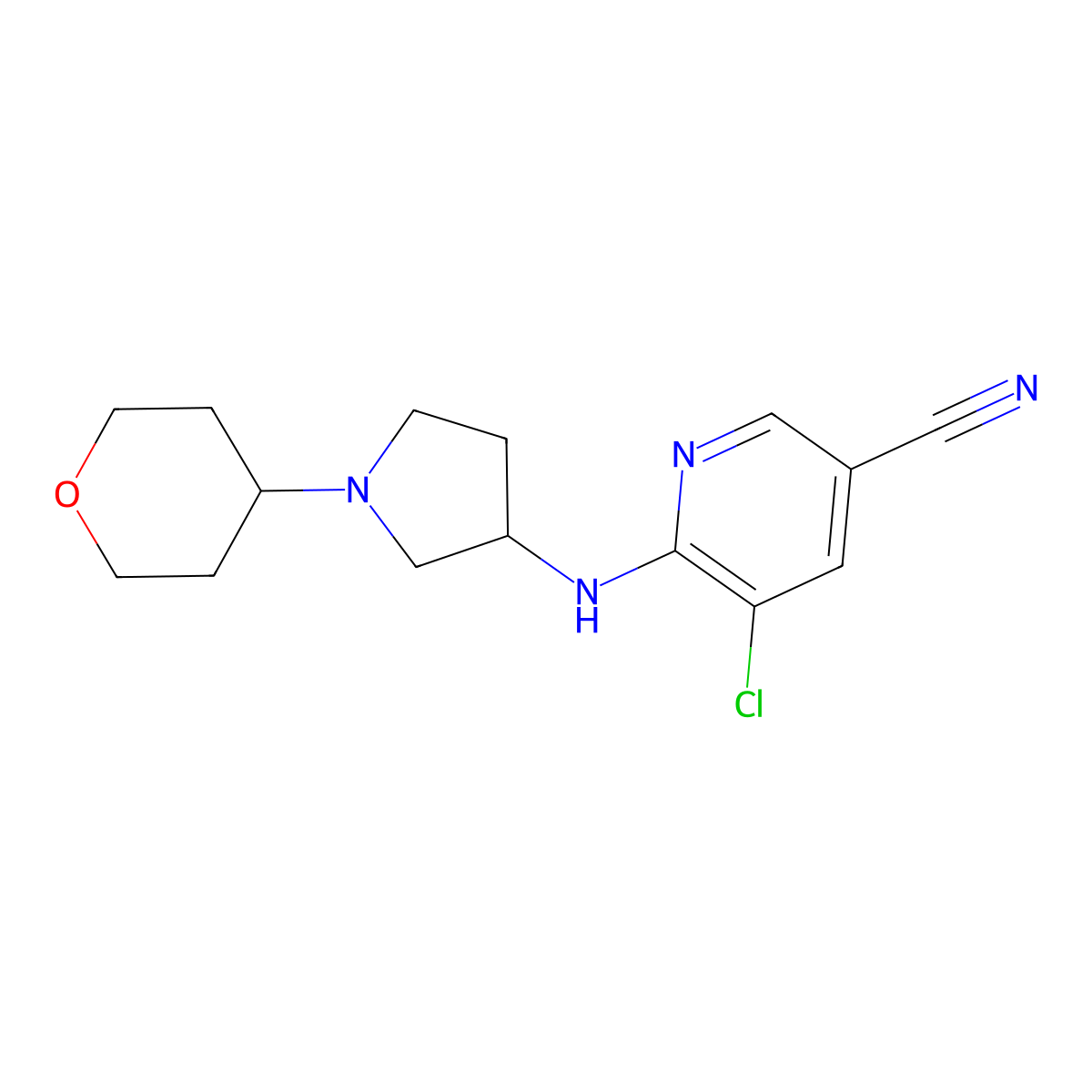 5-Chloro-6-{[1-(oxan-4-yl)pyrrolidin-3-yl]amino}pyridine-3-carbonitrile molecular structure, CAS 2548981-85-5