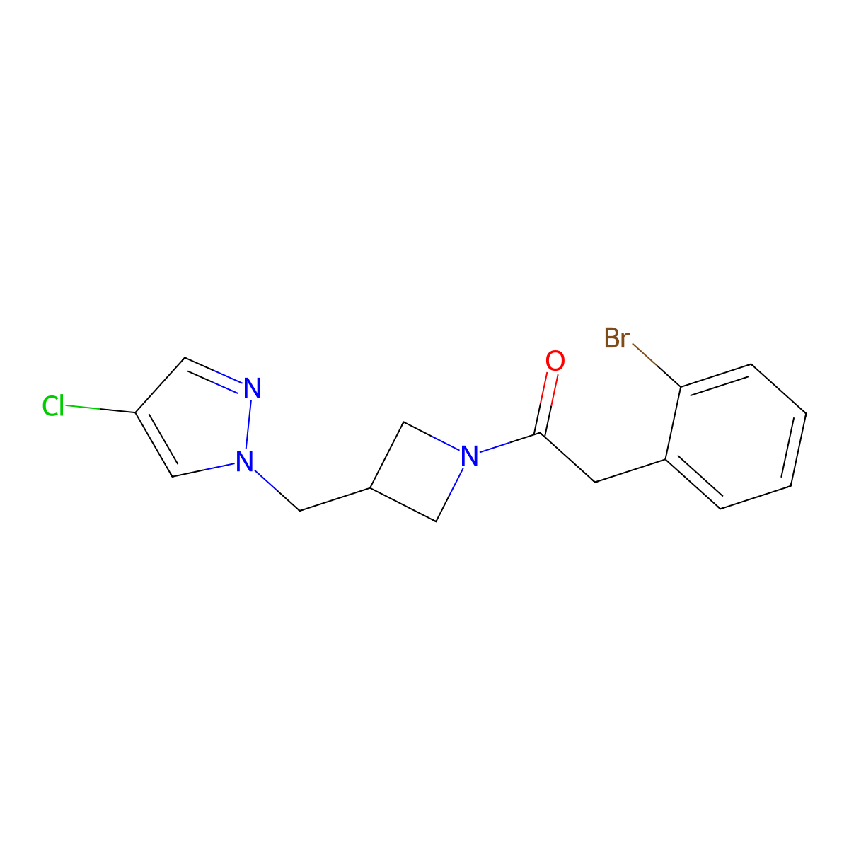 2-(2-bromophenyl)-1-{3-[(4-chloro-1H-pyrazol-1-yl)methyl]azetidin-1-yl}ethan-1-one molecular structure, CAS 2548981-89-9