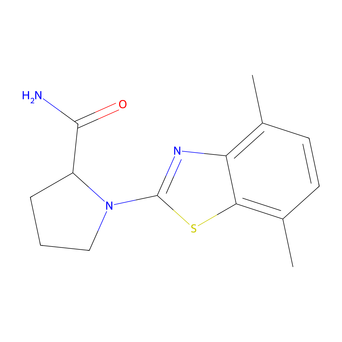 1-(4,7-Dimethyl-1,3-benzothiazol-2-yl)pyrrolidine-2-carboxamide molecular structure, CAS 2548981-90-2