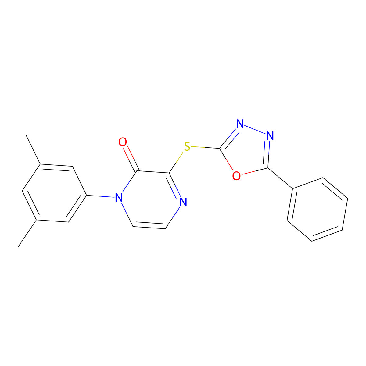 1-(3,5-Dimethylphenyl)-3-[(5-phenyl-1,3,4-oxadiazol-2-yl)sulfanyl]-1,2-dihydropyrazin-2-one molecular structure, CAS 2548981-96-8