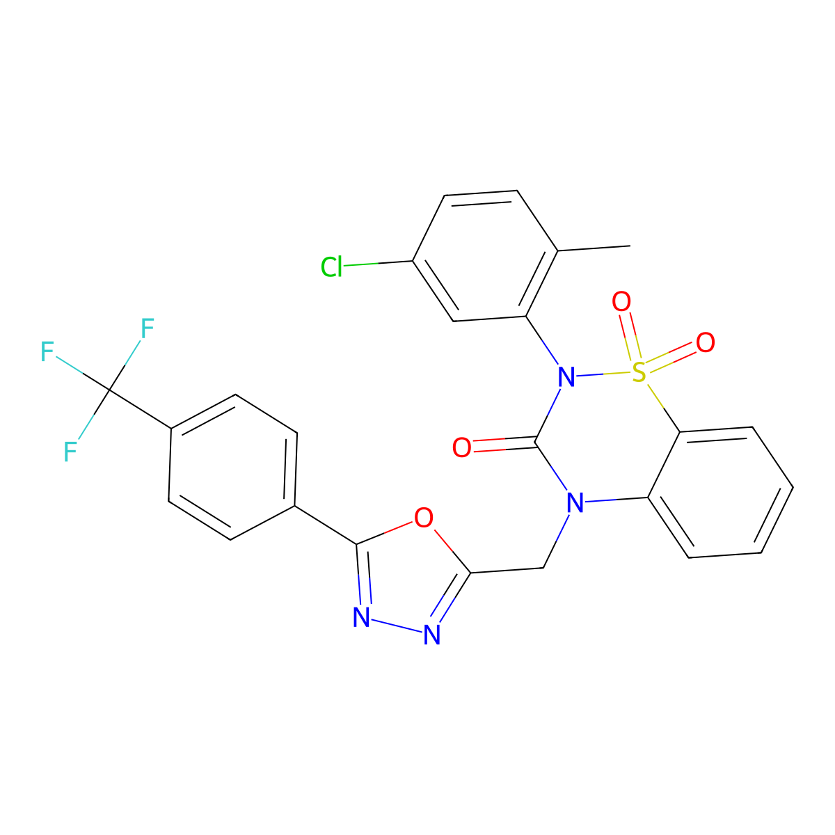 2-(5-chloro-2-methylphenyl)-4-({5-[4-(trifluoromethyl)phenyl]-1,3,4-oxadiazol-2-yl}methyl)-3,4-dihydro-2H-1lambda6,2,4-benzothiadiazine-1,1,3-trione molecular structure, CAS 2548981-99-1