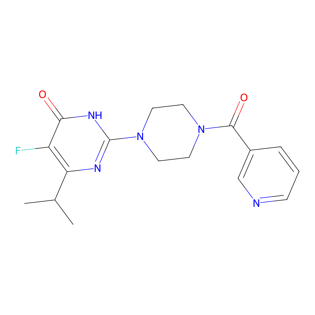 5-Fluoro-6-(propan-2-yl)-2-[4-(pyridine-3-carbonyl)piperazin-1-yl]-3,4-dihydropyrimidin-4-one molecular structure, CAS 2548982-00-7