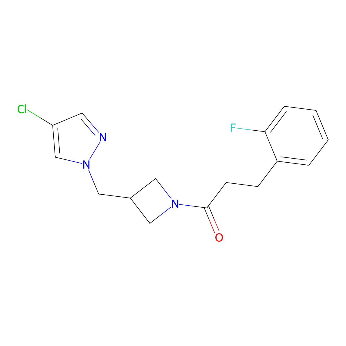 1-{3-[(4-chloro-1H-pyrazol-1-yl)methyl]azetidin-1-yl}-3-(2-fluorophenyl)propan-1-one molecular structure, CAS 2548982-01-8
