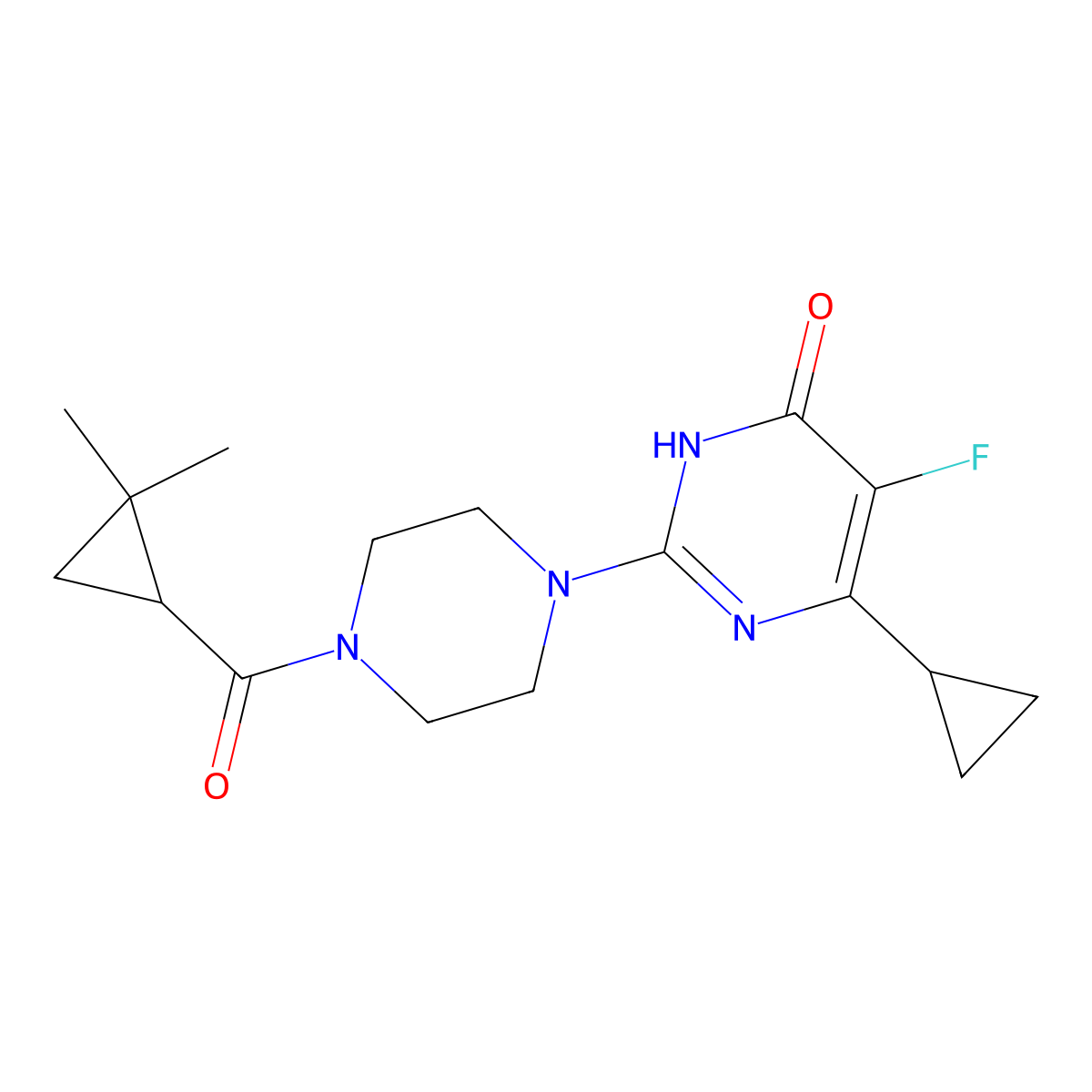 6-Cyclopropyl-2-[4-(2,2-dimethylcyclopropanecarbonyl)piperazin-1-yl]-5-fluoro-3,4-dihydropyrimidin-4-one molecular structure, CAS 2548982-03-0