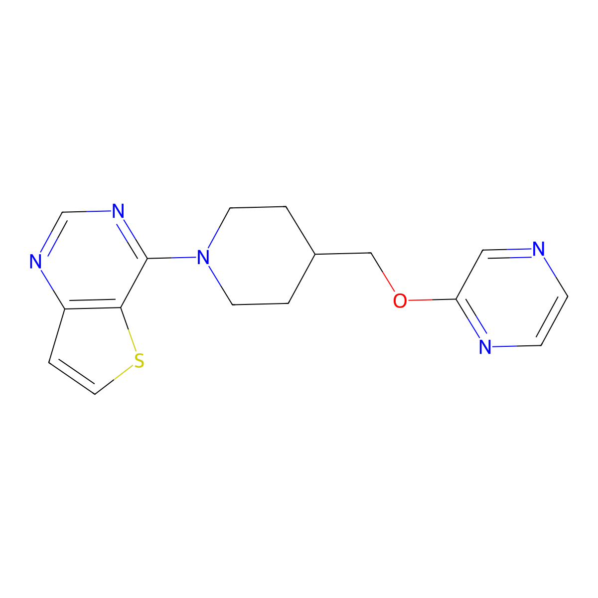 2-[(1-{Thieno[3,2-d]pyrimidin-4-yl}piperidin-4-yl)methoxy]pyrazine molecular structure, CAS 2548982-04-1