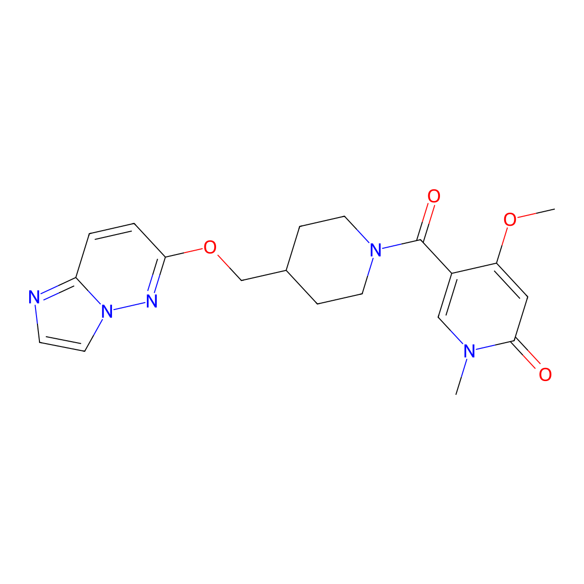 5-[4-({Imidazo[1,2-b]pyridazin-6-yloxy}methyl)piperidine-1-carbonyl]-4-methoxy-1-methyl-1,2-dihydropyridin-2-one molecular structure, CAS 2548982-06-3