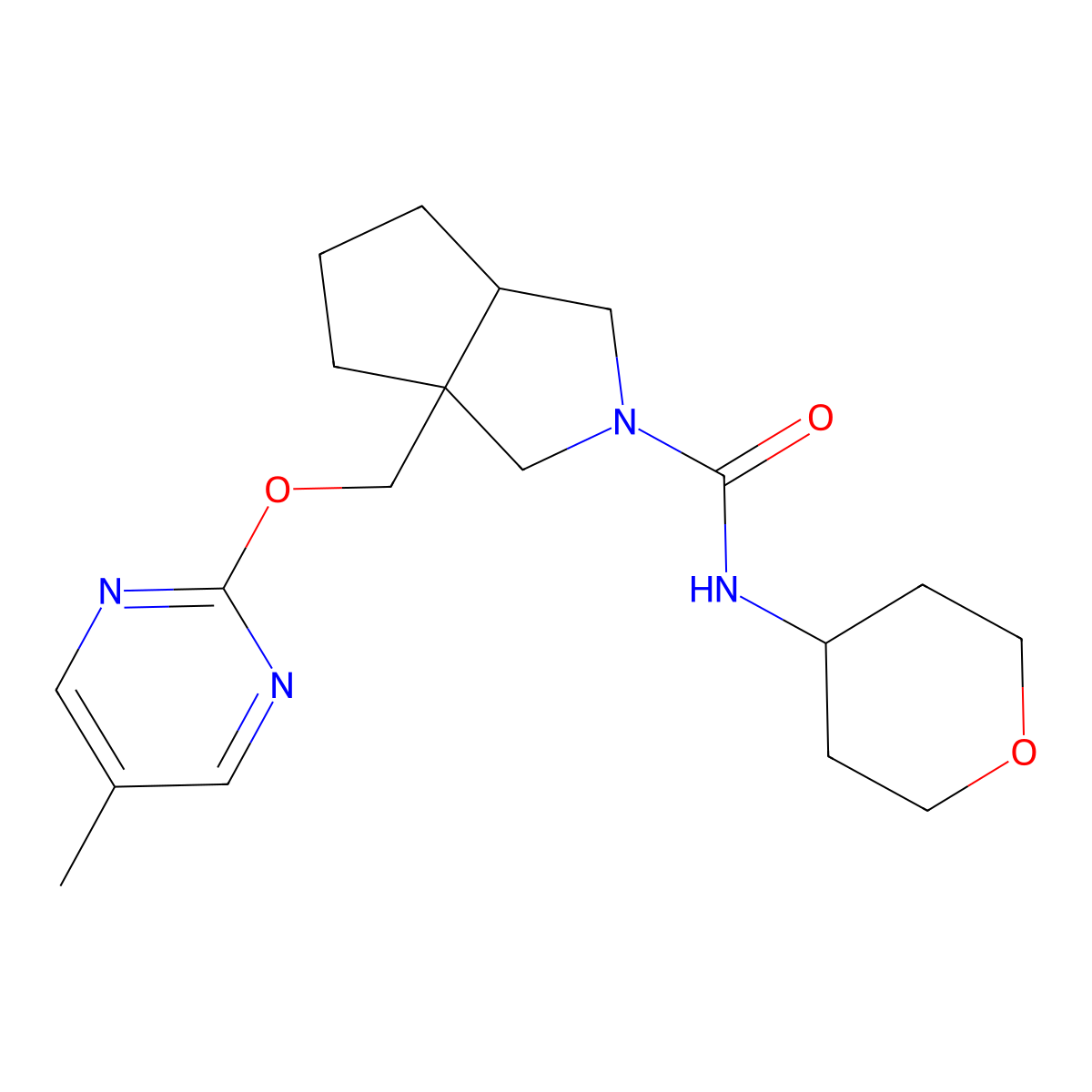 3a-{[(5-methylpyrimidin-2-yl)oxy]methyl}-N-(oxan-4-yl)-octahydrocyclopenta[c]pyrrole-2-carboxamide molecular structure, CAS 2548982-08-5