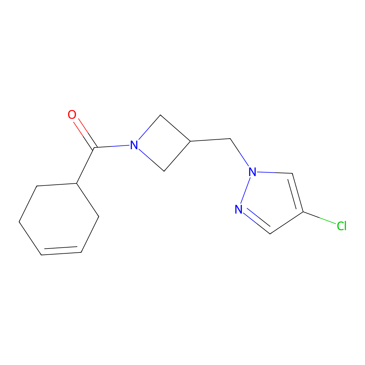 4-chloro-1-{[1-(cyclohex-3-ene-1-carbonyl)azetidin-3-yl]methyl}-1H-pyrazole molecular structure, CAS 2548982-13-2