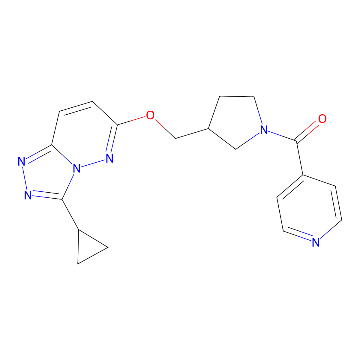 4-{3-[({3-Cyclopropyl-[1,2,4]triazolo[4,3-b]pyridazin-6-yl}oxy)methyl]pyrrolidine-1-carbonyl}pyridine molecular structure, CAS 2548982-16-5