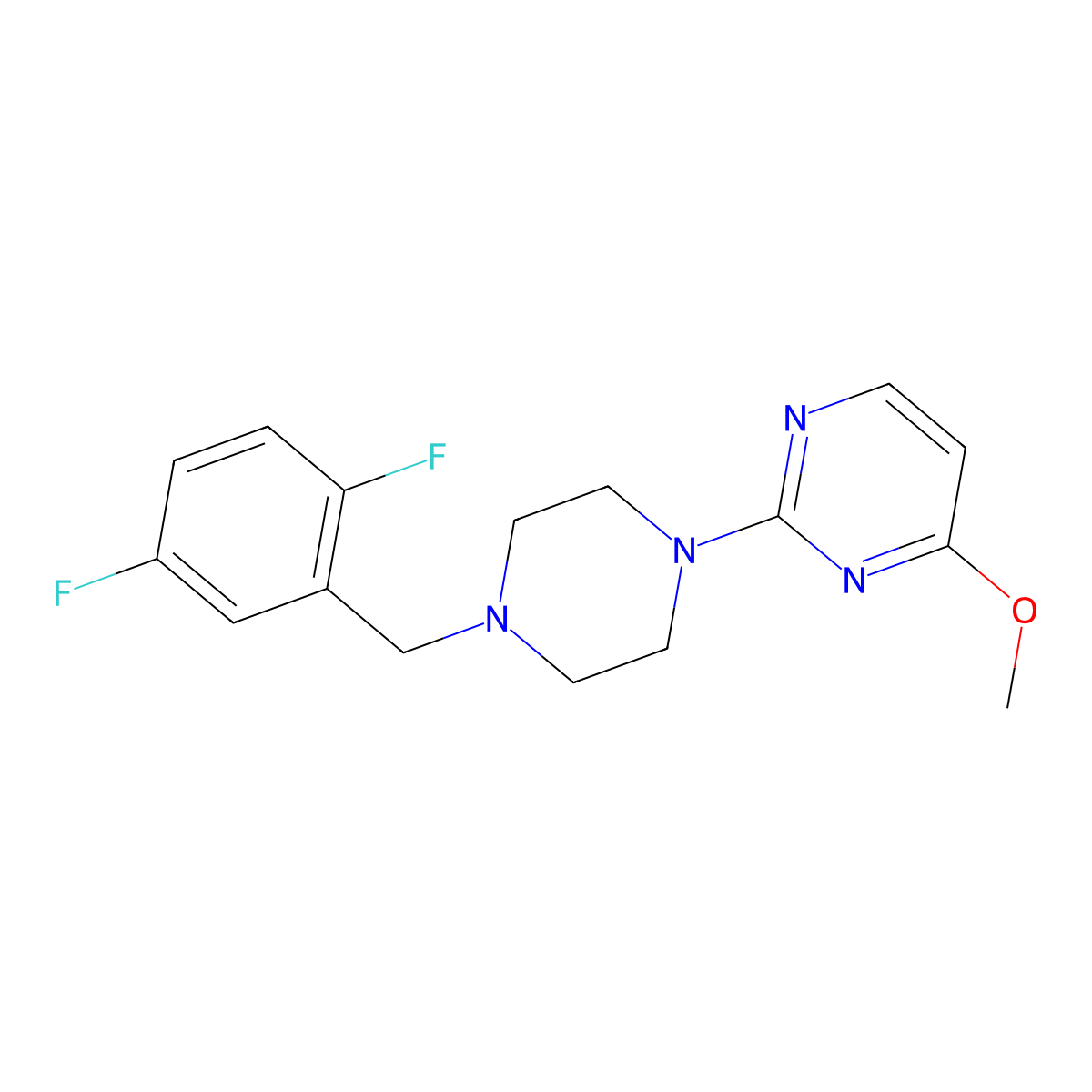 2-{4-[(2,5-Difluorophenyl)methyl]piperazin-1-yl}-4-methoxypyrimidine molecular structure, CAS 2548982-18-7