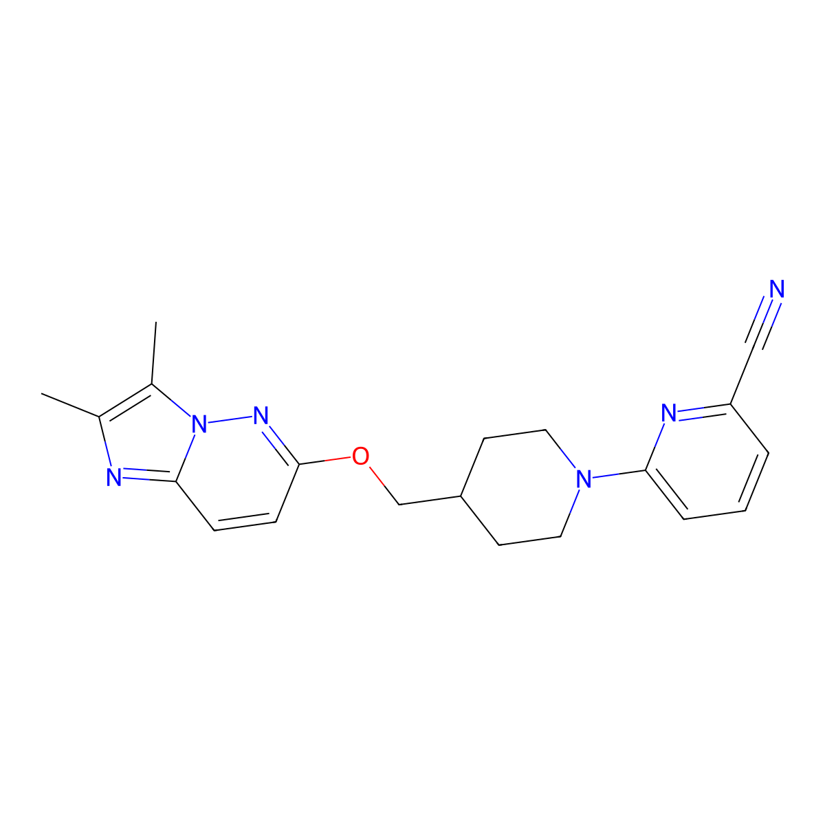 6-{4-[({2,3-Dimethylimidazo[1,2-b]pyridazin-6-yl}oxy)methyl]piperidin-1-yl}pyridine-2-carbonitrile molecular structure, CAS 2548982-23-4
