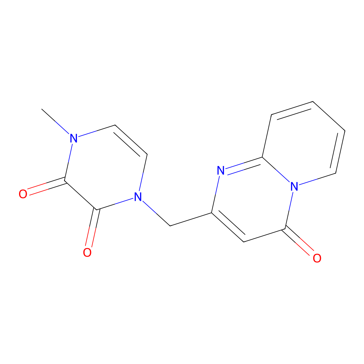 1-methyl-4-({4-oxo-4H-pyrido[1,2-a]pyrimidin-2-yl}methyl)-1,2,3,4-tetrahydropyrazine-2,3-dione molecular structure, CAS 2548982-26-7