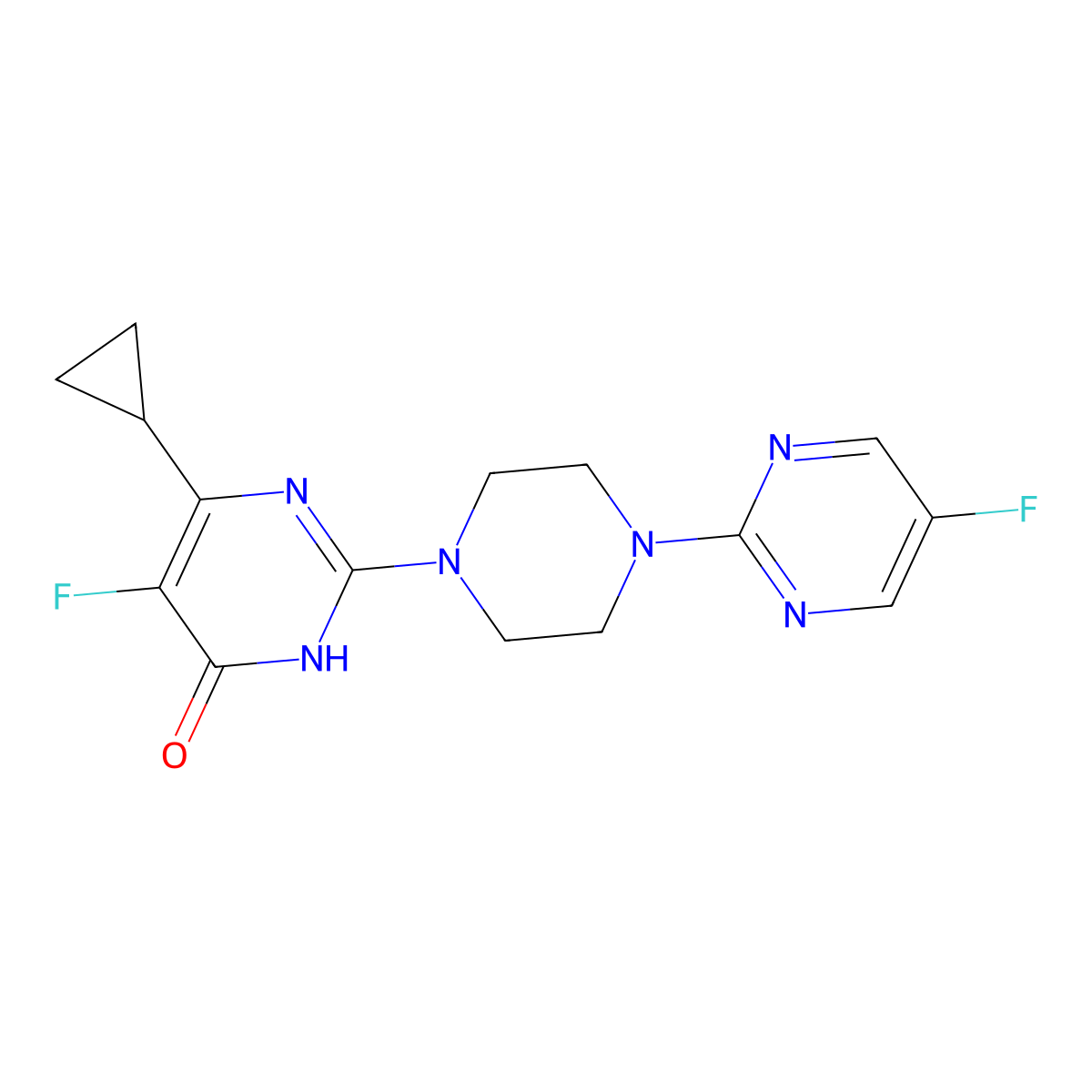 6-Cyclopropyl-5-fluoro-2-[4-(5-fluoropyrimidin-2-yl)piperazin-1-yl]-3,4-dihydropyrimidin-4-one molecular structure, CAS 2548982-31-4