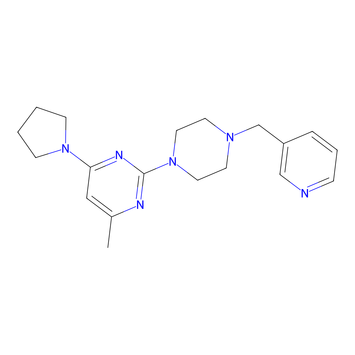 4-Methyl-2-{4-[(pyridin-3-yl)methyl]piperazin-1-yl}-6-(pyrrolidin-1-yl)pyrimidine molecular structure, CAS 2548982-32-5