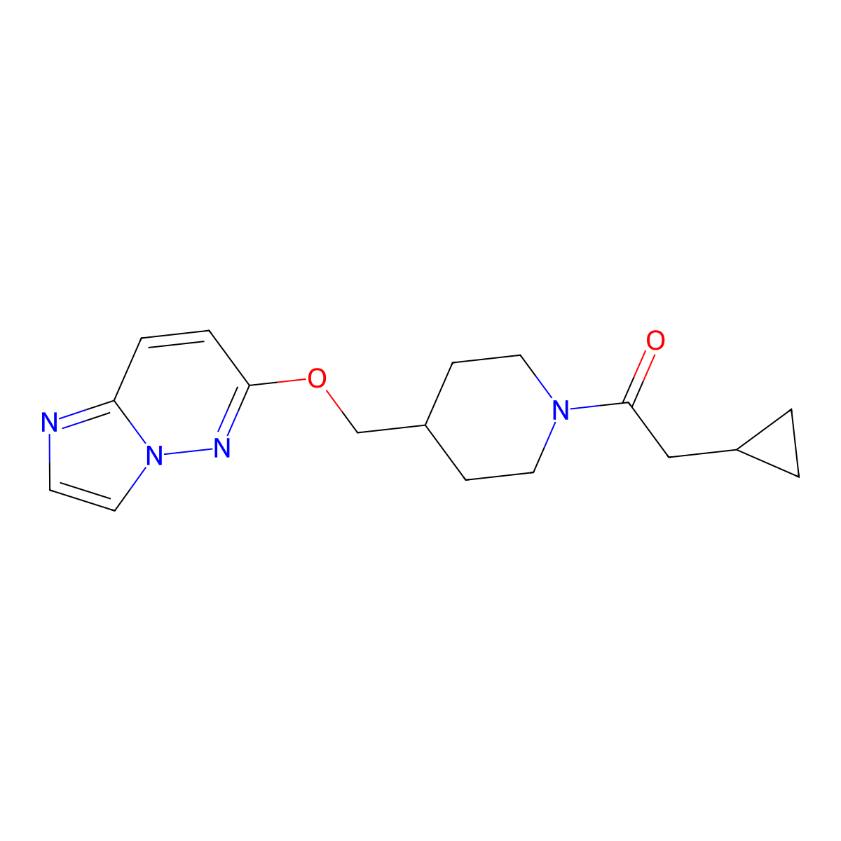 2-Cyclopropyl-1-[4-({imidazo[1,2-b]pyridazin-6-yloxy}methyl)piperidin-1-yl]ethan-1-one molecular structure, CAS 2548982-33-6