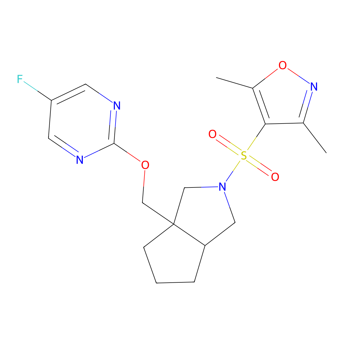 2-({2-[(3,5-Dimethyl-1,2-oxazol-4-yl)sulfonyl]-octahydrocyclopenta[c]pyrrol-3a-yl}methoxy)-5-fluoropyrimidine molecular structure, CAS 2548982-34-7