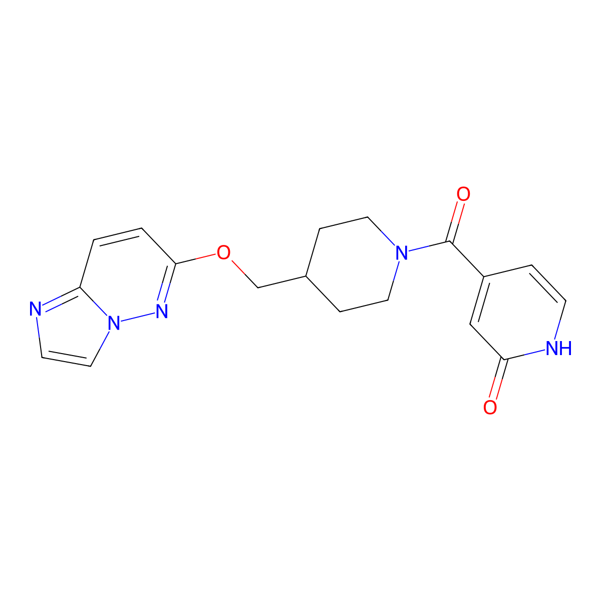 4-[4-({Imidazo[1,2-b]pyridazin-6-yloxy}methyl)piperidine-1-carbonyl]-1,2-dihydropyridin-2-one molecular structure, CAS 2548982-35-8