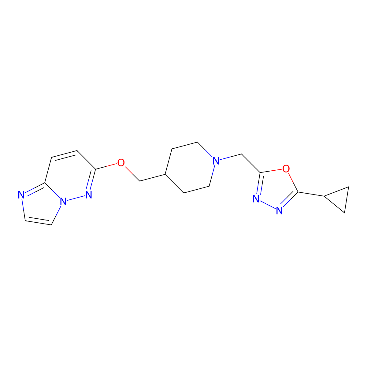 1-[(5-Cyclopropyl-1,3,4-oxadiazol-2-yl)methyl]-4-({imidazo[1,2-b]pyridazin-6-yloxy}methyl)piperidine molecular structure, CAS 2548982-40-5