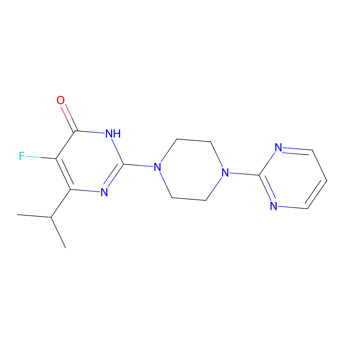 5-Fluoro-6-(propan-2-yl)-2-[4-(pyrimidin-2-yl)piperazin-1-yl]-3,4-dihydropyrimidin-4-one molecular structure, CAS 2548982-41-6