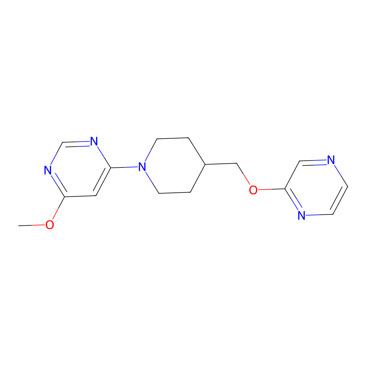 4-Methoxy-6-{4-[(pyrazin-2-yloxy)methyl]piperidin-1-yl}pyrimidine molecular structure, CAS 2548982-43-8
