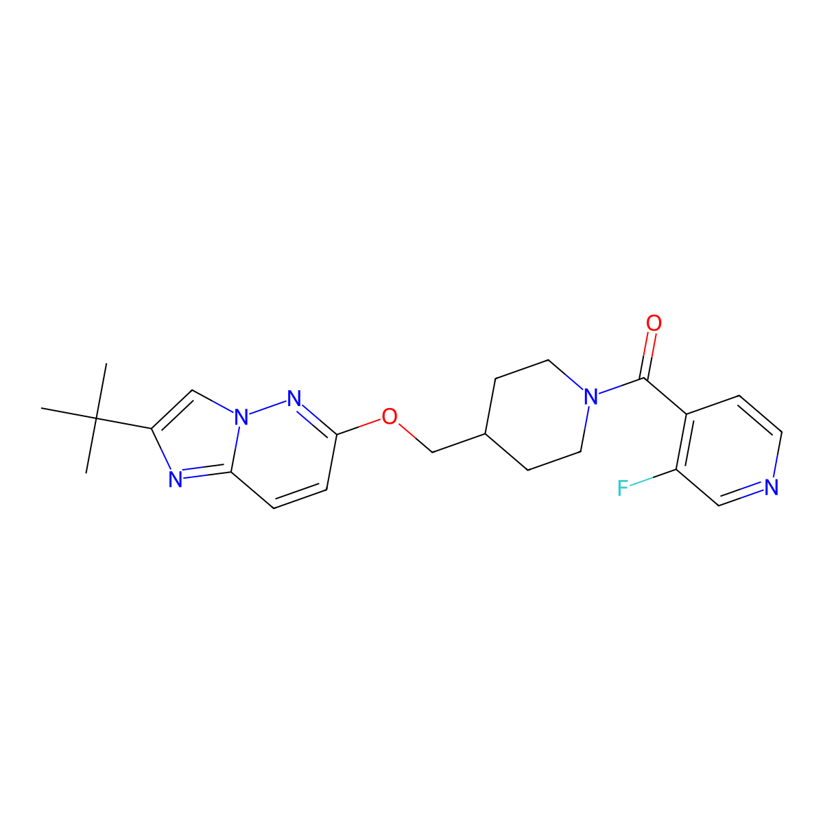 4-{4-[({2-Tert-butylimidazo[1,2-b]pyridazin-6-yl}oxy)methyl]piperidine-1-carbonyl}-3-fluoropyridine molecular structure, CAS 2548982-45-0