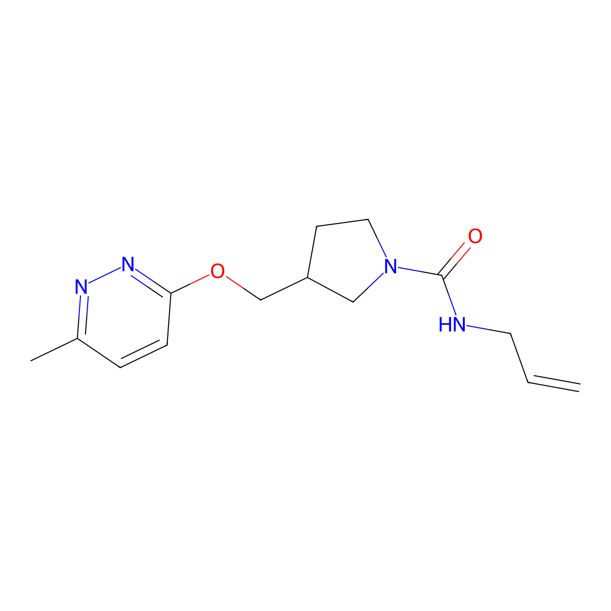 3-{[(6-methylpyridazin-3-yl)oxy]methyl}-N-(prop-2-en-1-yl)pyrrolidine-1-carboxamide molecular structure, CAS 2548982-46-1