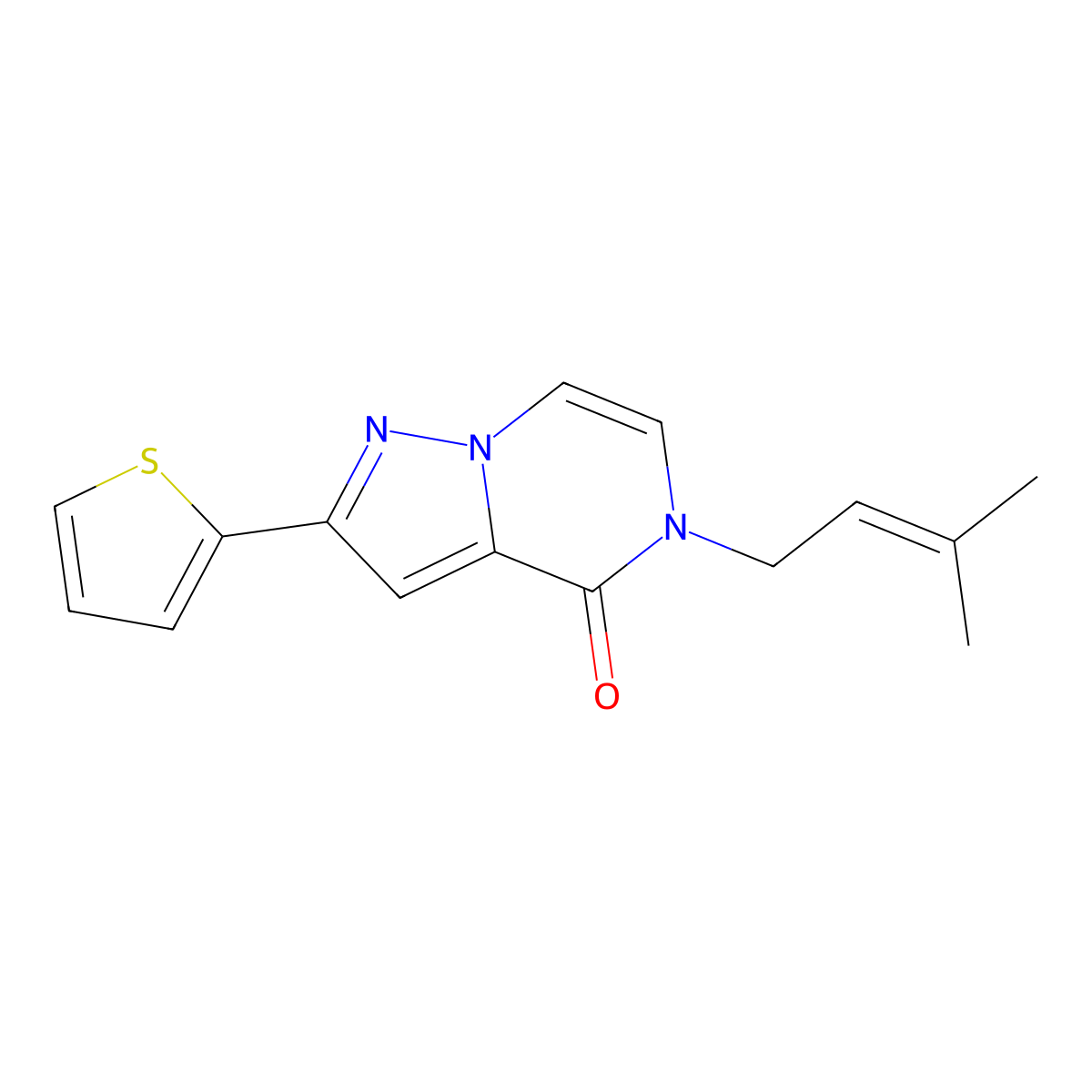5-(3-methylbut-2-en-1-yl)-2-(thiophen-2-yl)-4H,5H-pyrazolo[1,5-a]pyrazin-4-one molecular structure, CAS 2548982-52-9