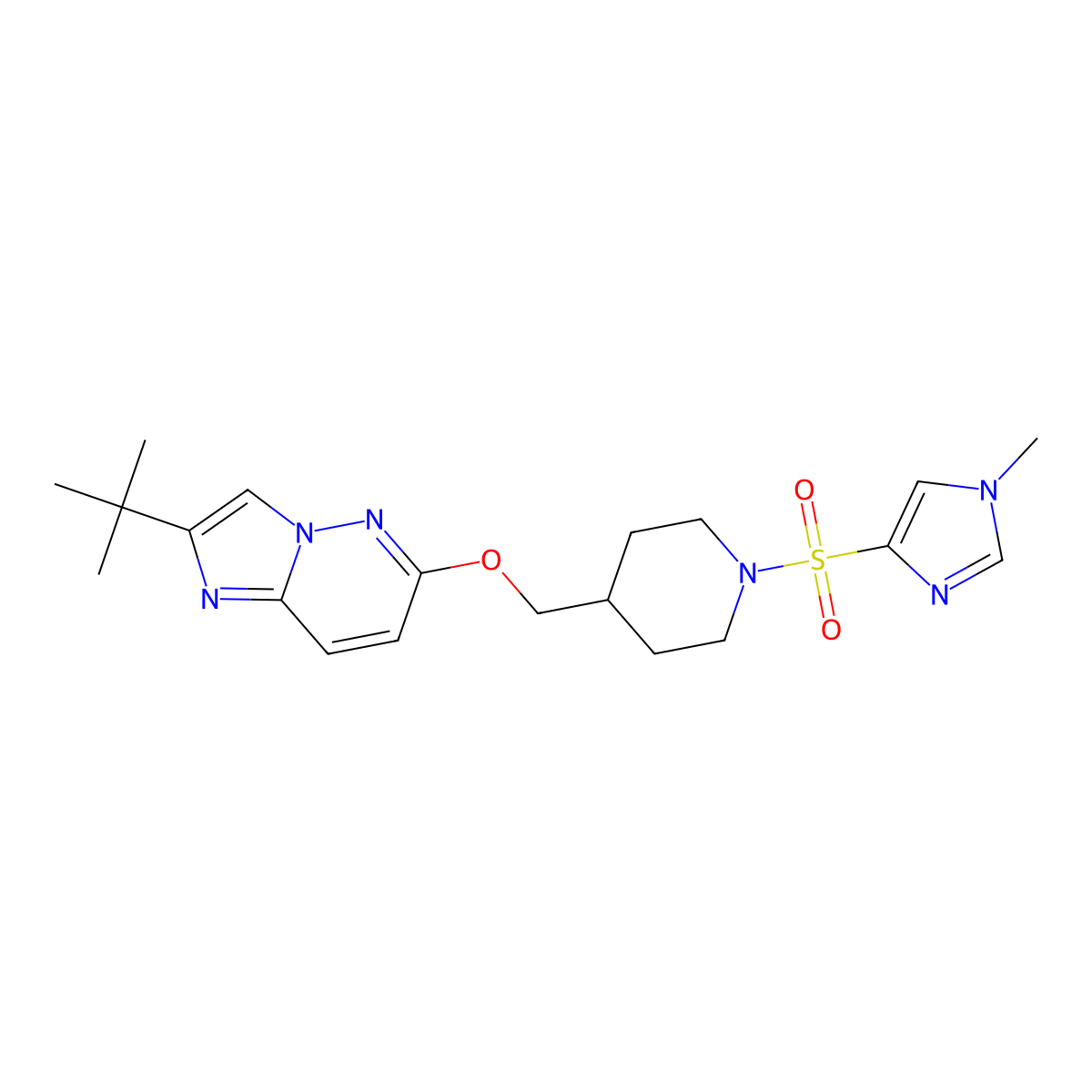 4-[({2-tert-butylimidazo[1,2-b]pyridazin-6-yl}oxy)methyl]-1-[(1-methyl-1H-imidazol-4-yl)sulfonyl]piperidine molecular structure, CAS 2548982-54-1