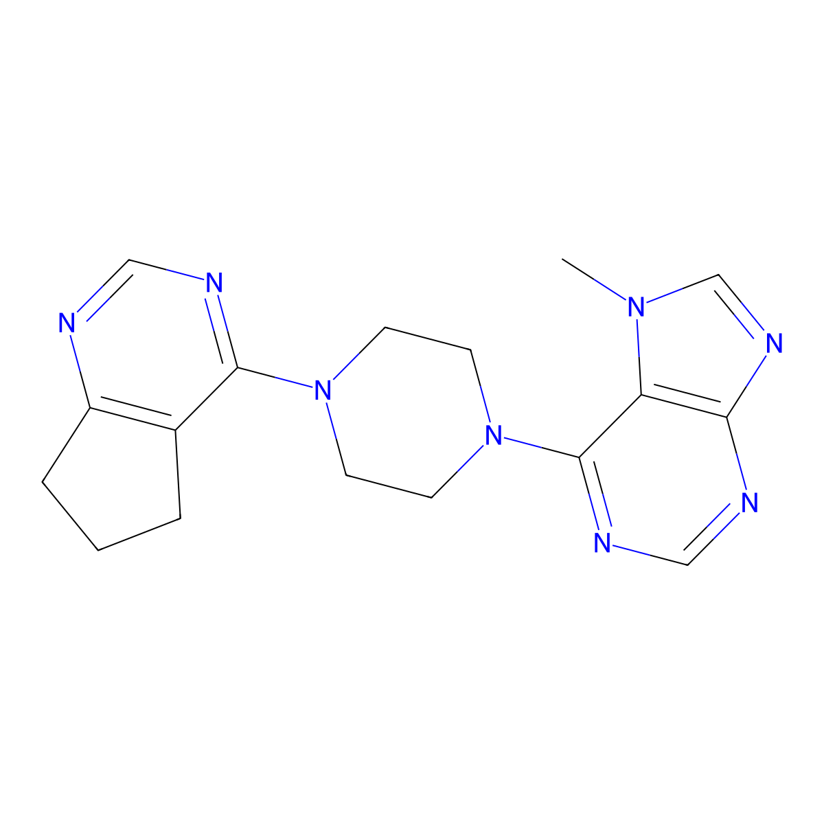 6-(4-{5H,6H,7H-cyclopenta[d]pyrimidin-4-yl}piperazin-1-yl)-7-methyl-7H-purine molecular structure, CAS 2548982-56-3