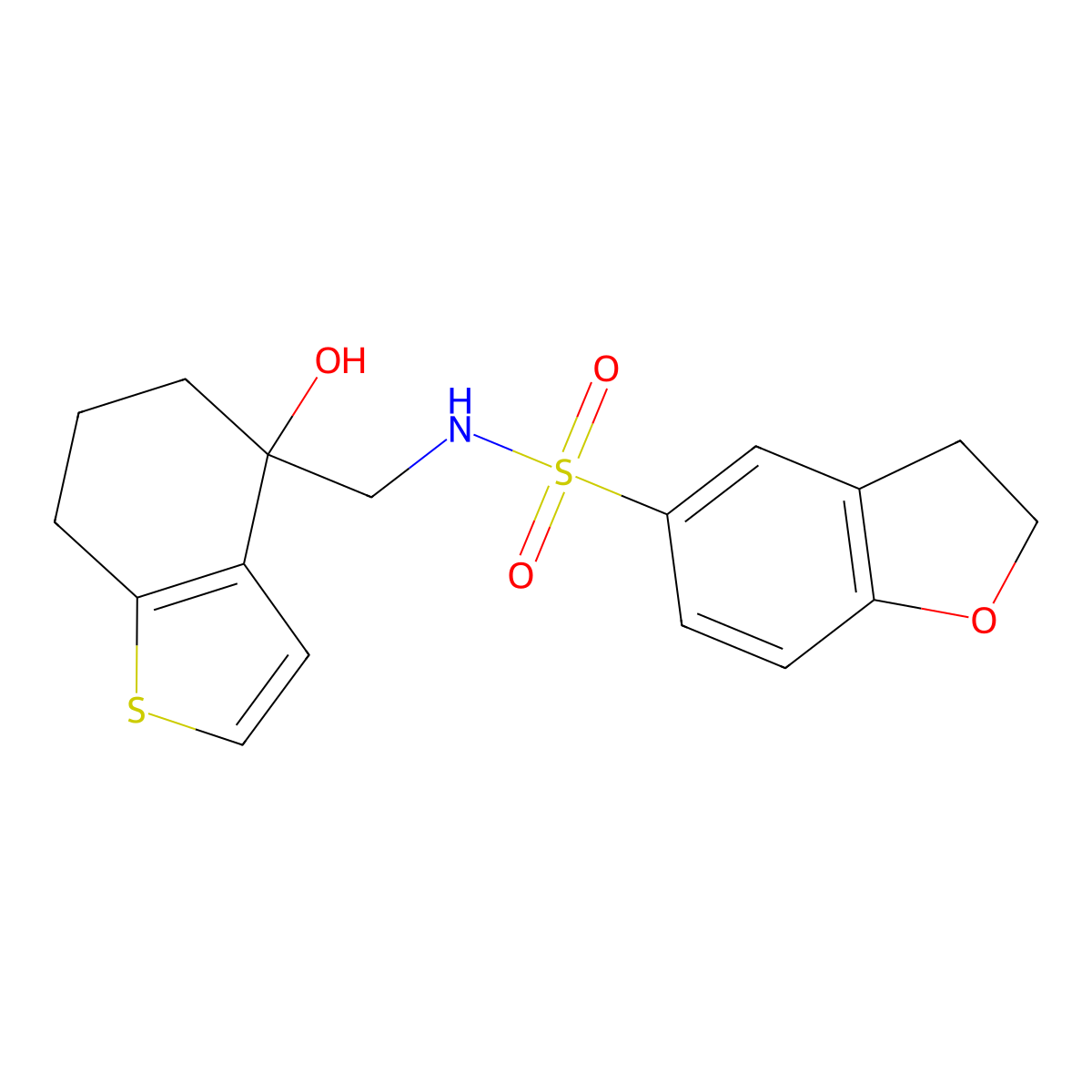 N-[(4-hydroxy-4,5,6,7-tetrahydro-1-benzothiophen-4-yl)methyl]-2,3-dihydro-1-benzofuran-5-sulfonamide molecular structure, CAS 2548982-59-6