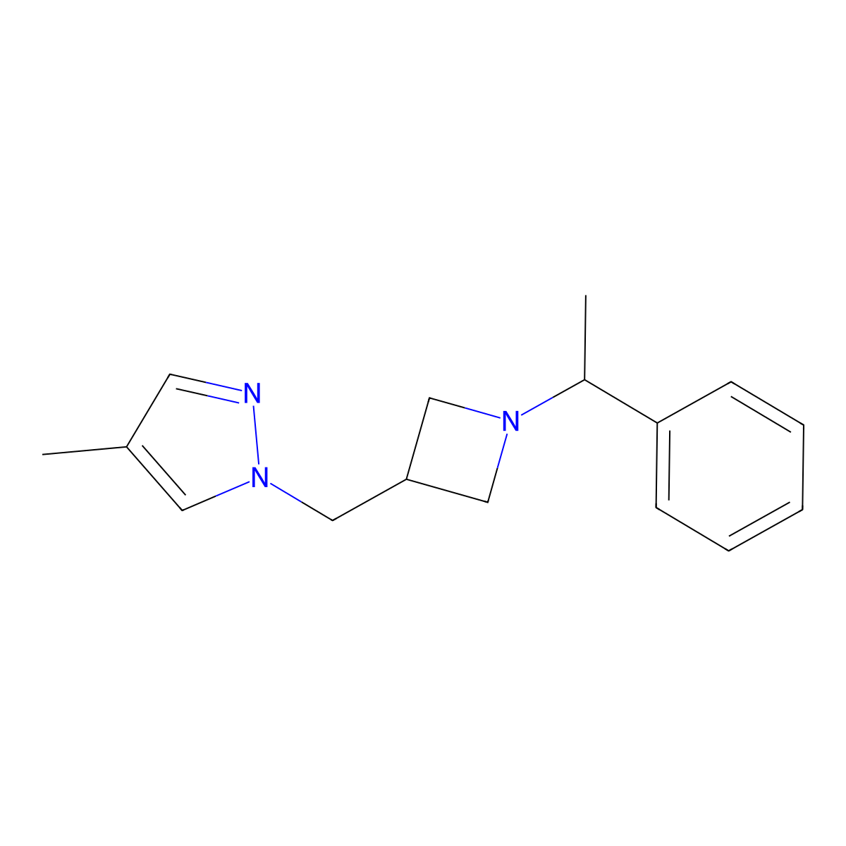 4-methyl-1-{[1-(1-phenylethyl)azetidin-3-yl]methyl}-1H-pyrazole molecular structure, CAS 2548982-66-5