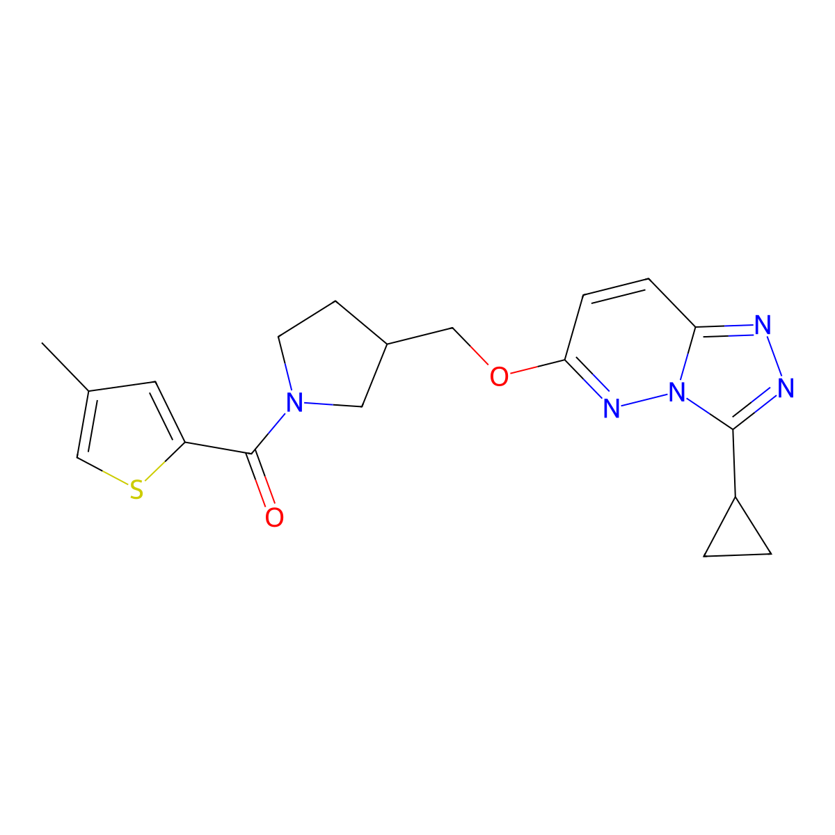 3-[({3-Cyclopropyl-[1,2,4]triazolo[4,3-b]pyridazin-6-yl}oxy)methyl]-1-(4-methylthiophene-2-carbonyl)pyrrolidine molecular structure, CAS 2548982-67-6