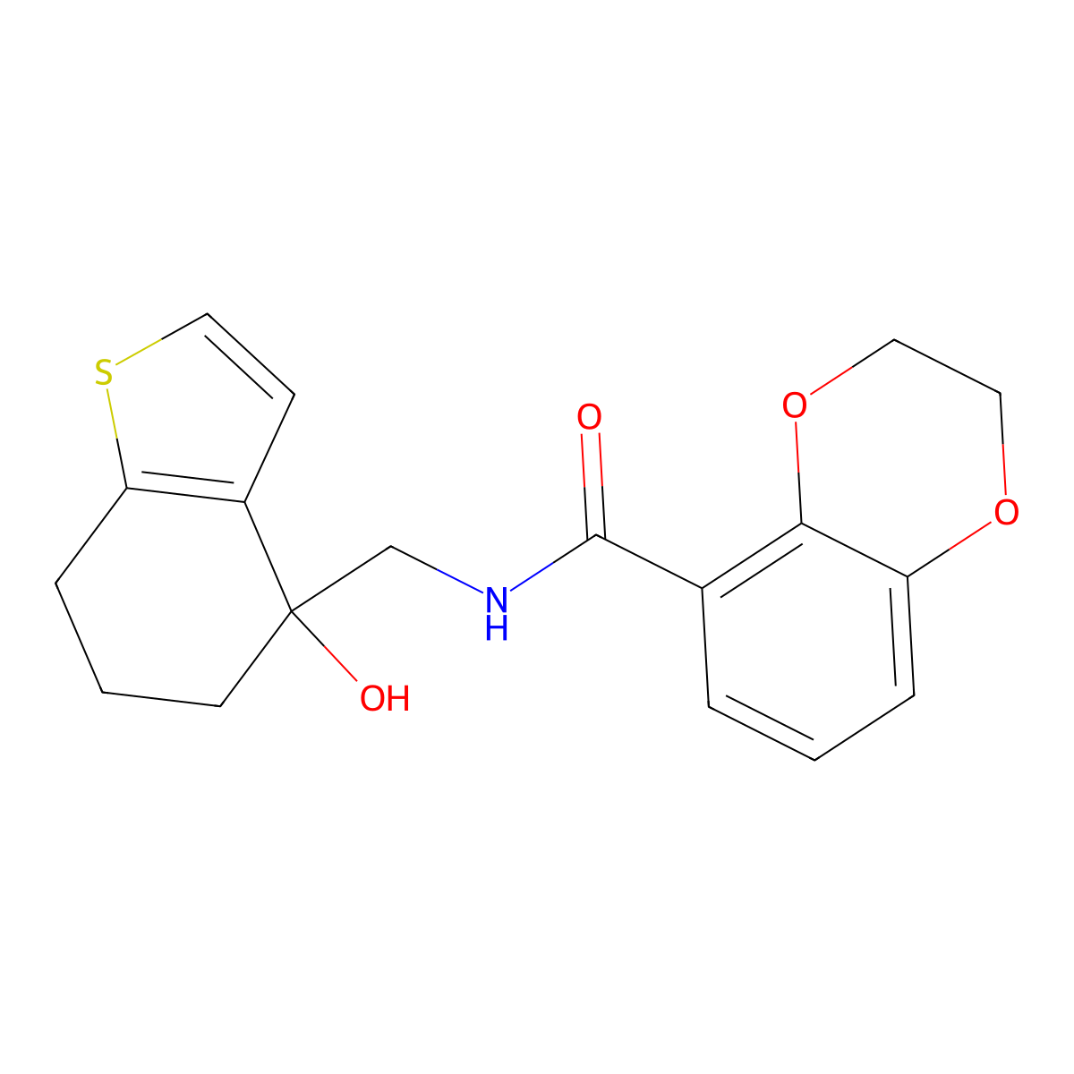 N-[(4-hydroxy-4,5,6,7-tetrahydro-1-benzothiophen-4-yl)methyl]-2,3-dihydro-1,4-benzodioxine-5-carboxamide molecular structure, CAS 2548982-69-8