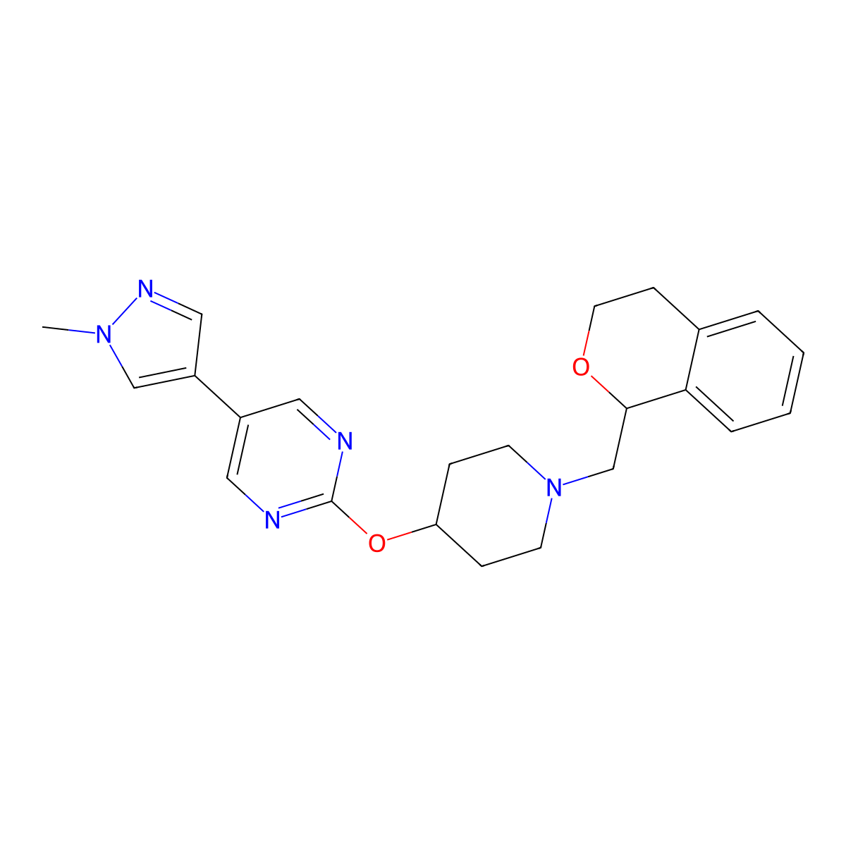 2-({1-[(3,4-dihydro-1H-2-benzopyran-1-yl)methyl]piperidin-4-yl}oxy)-5-(1-methyl-1H-pyrazol-4-yl)pyrimidine molecular structure, CAS 2548982-73-4