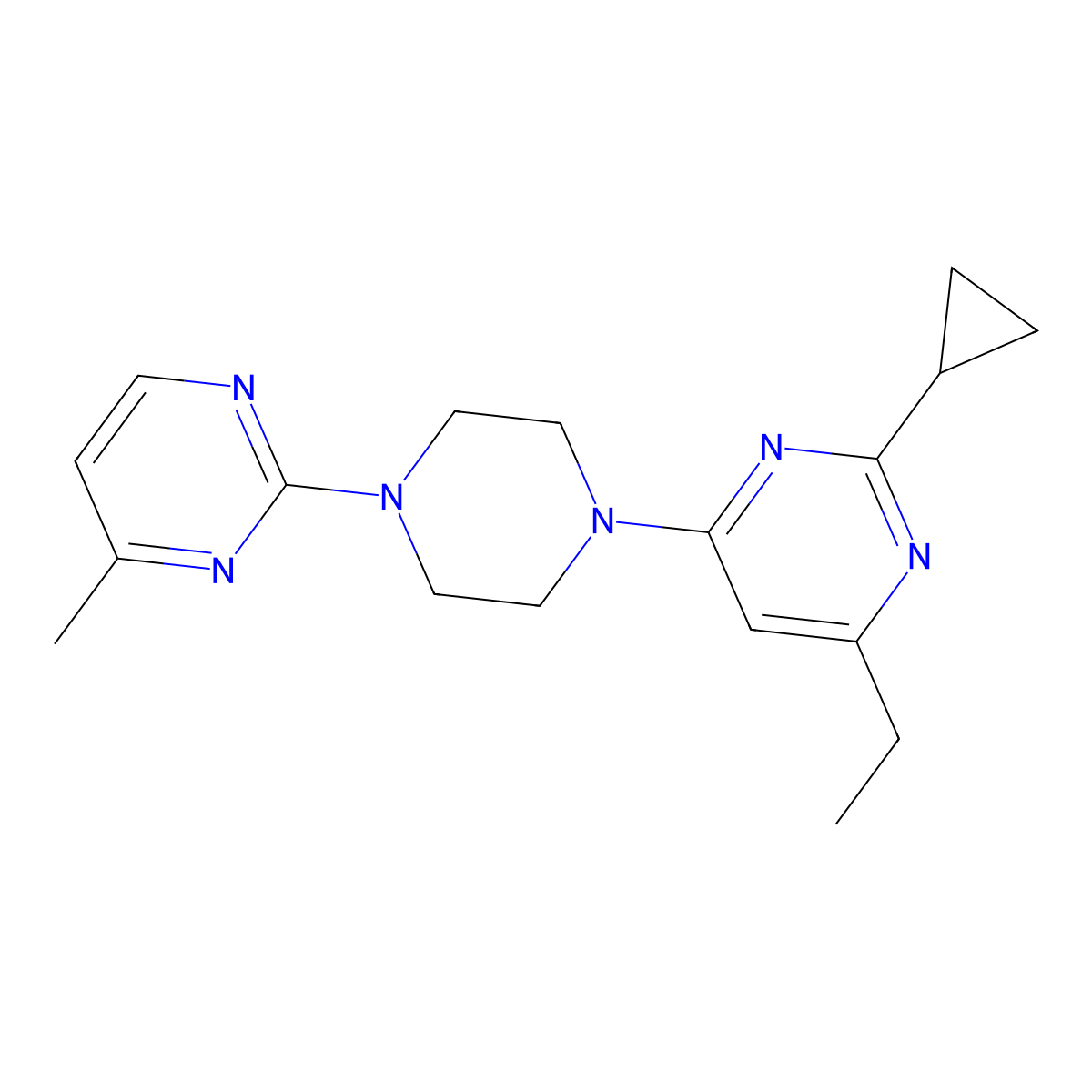 2-Cyclopropyl-4-ethyl-6-[4-(4-methylpyrimidin-2-yl)piperazin-1-yl]pyrimidine molecular structure, CAS 2548982-75-6
