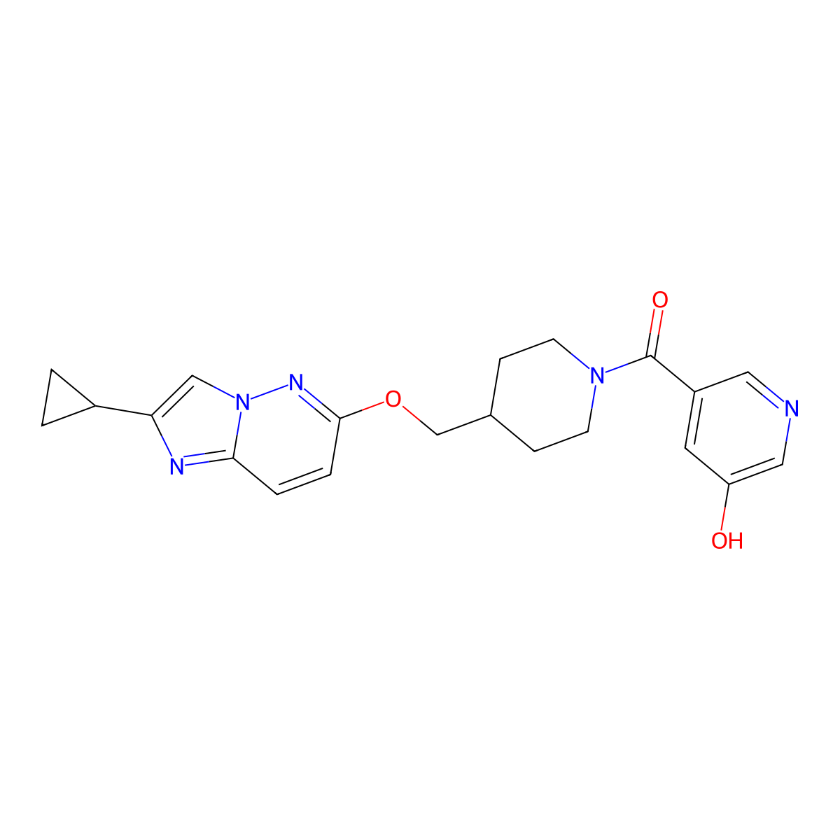5-{4-[({2-Cyclopropylimidazo[1,2-b]pyridazin-6-yl}oxy)methyl]piperidine-1-carbonyl}pyridin-3-ol molecular structure, CAS 2548982-78-9