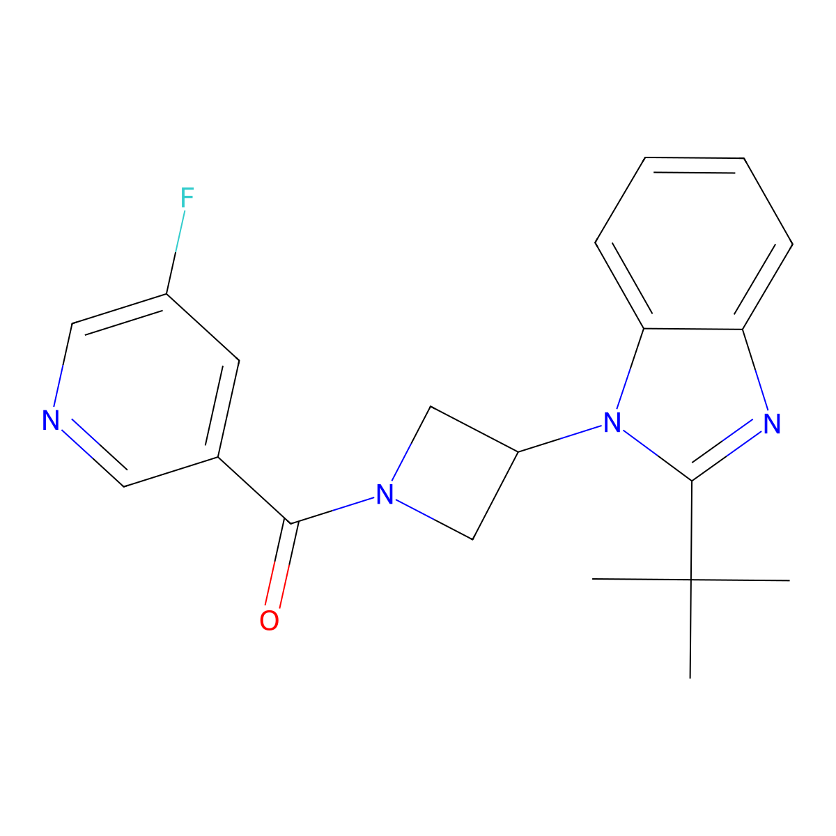 2-tert-butyl-1-[1-(5-fluoropyridine-3-carbonyl)azetidin-3-yl]-1H-1,3-benzodiazole molecular structure, CAS 2548982-80-3
