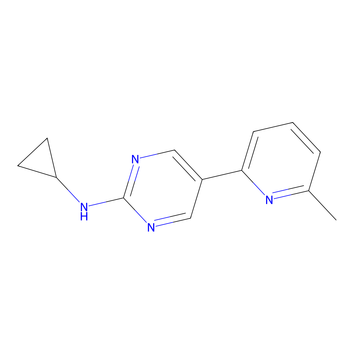 N-cyclopropyl-5-(6-methylpyridin-2-yl)pyrimidin-2-amine molecular structure, CAS 2548982-82-5