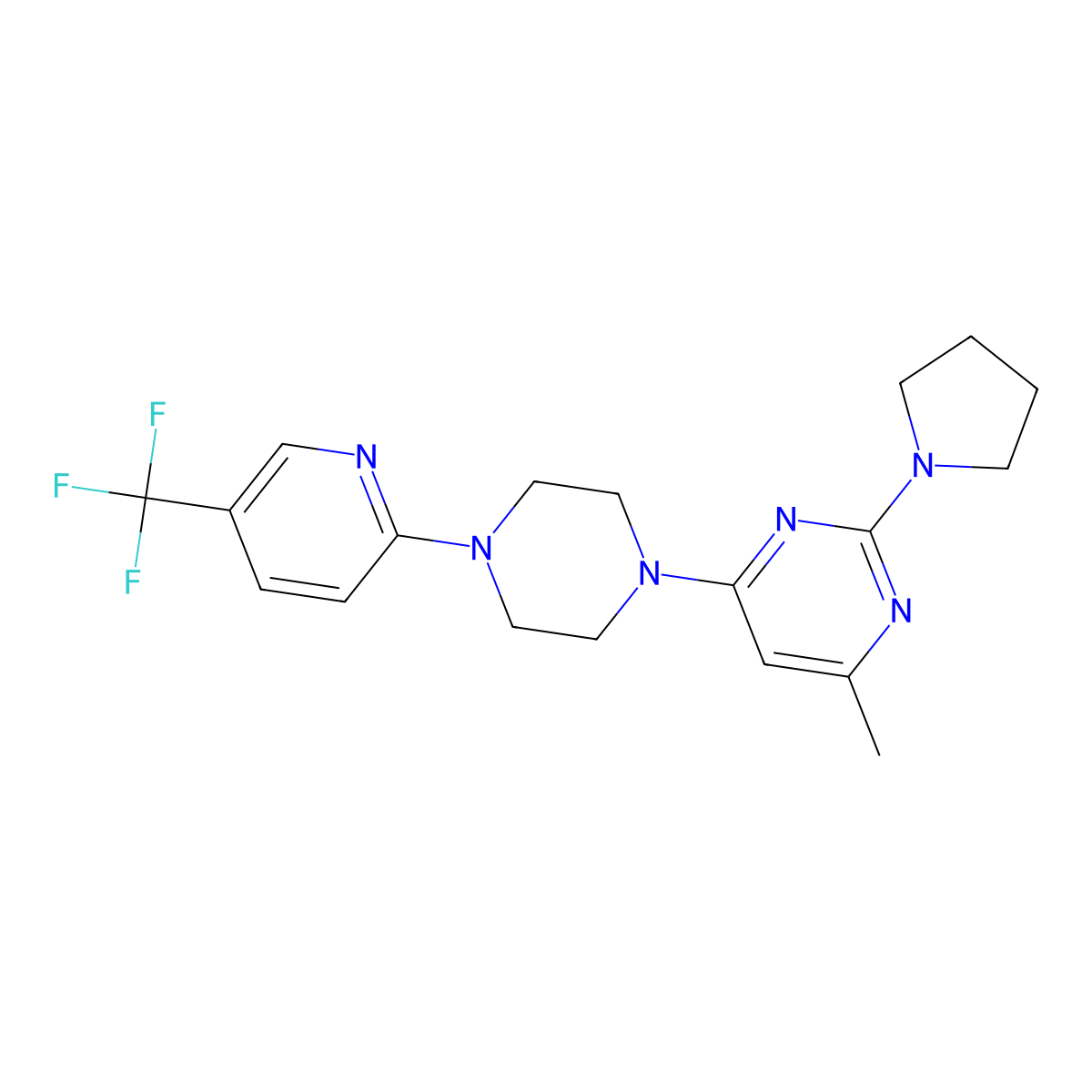 4-Methyl-2-(pyrrolidin-1-yl)-6-{4-[5-(trifluoromethyl)pyridin-2-yl]piperazin-1-yl}pyrimidine molecular structure, CAS 2548982-83-6