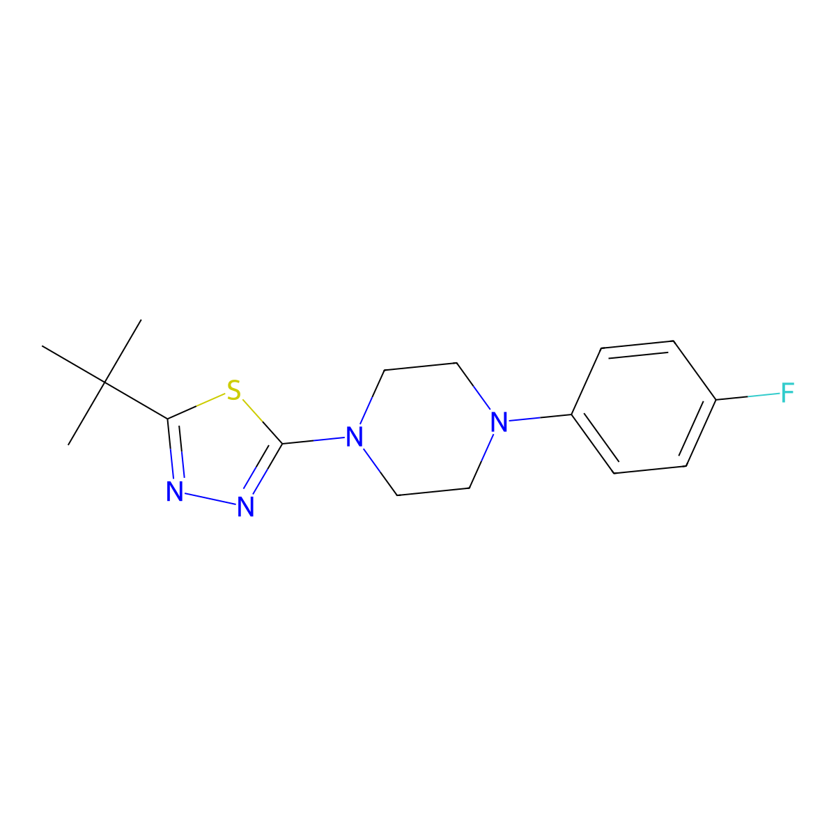 1-(5-Tert-butyl-1,3,4-thiadiazol-2-yl)-4-(4-fluorophenyl)piperazine molecular structure, CAS 2548982-84-7