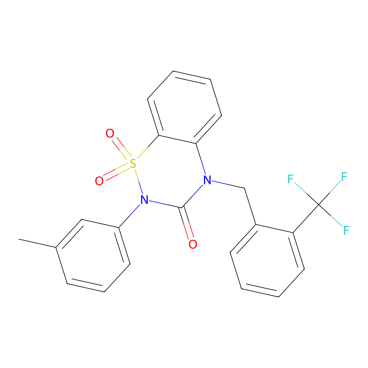 2-(3-Methylphenyl)-1,1-dioxo-4-[[2-(trifluoromethyl)phenyl]methyl]-1lambda6,2,4-benzothiadiazin-3-one molecular structure, CAS 2548982-85-8