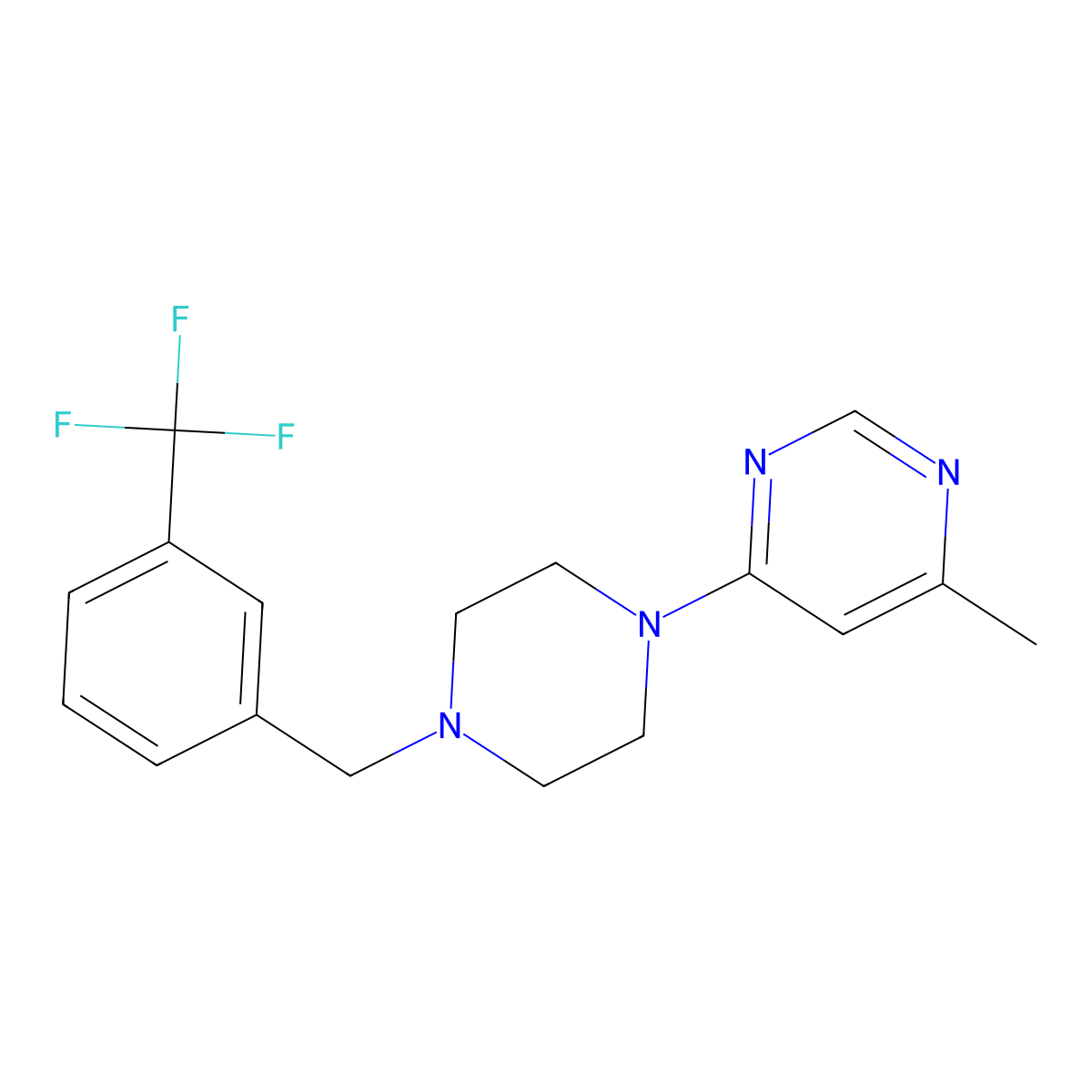 4-Methyl-6-(4-{[3-(trifluoromethyl)phenyl]methyl}piperazin-1-yl)pyrimidine molecular structure, CAS 2548982-86-9