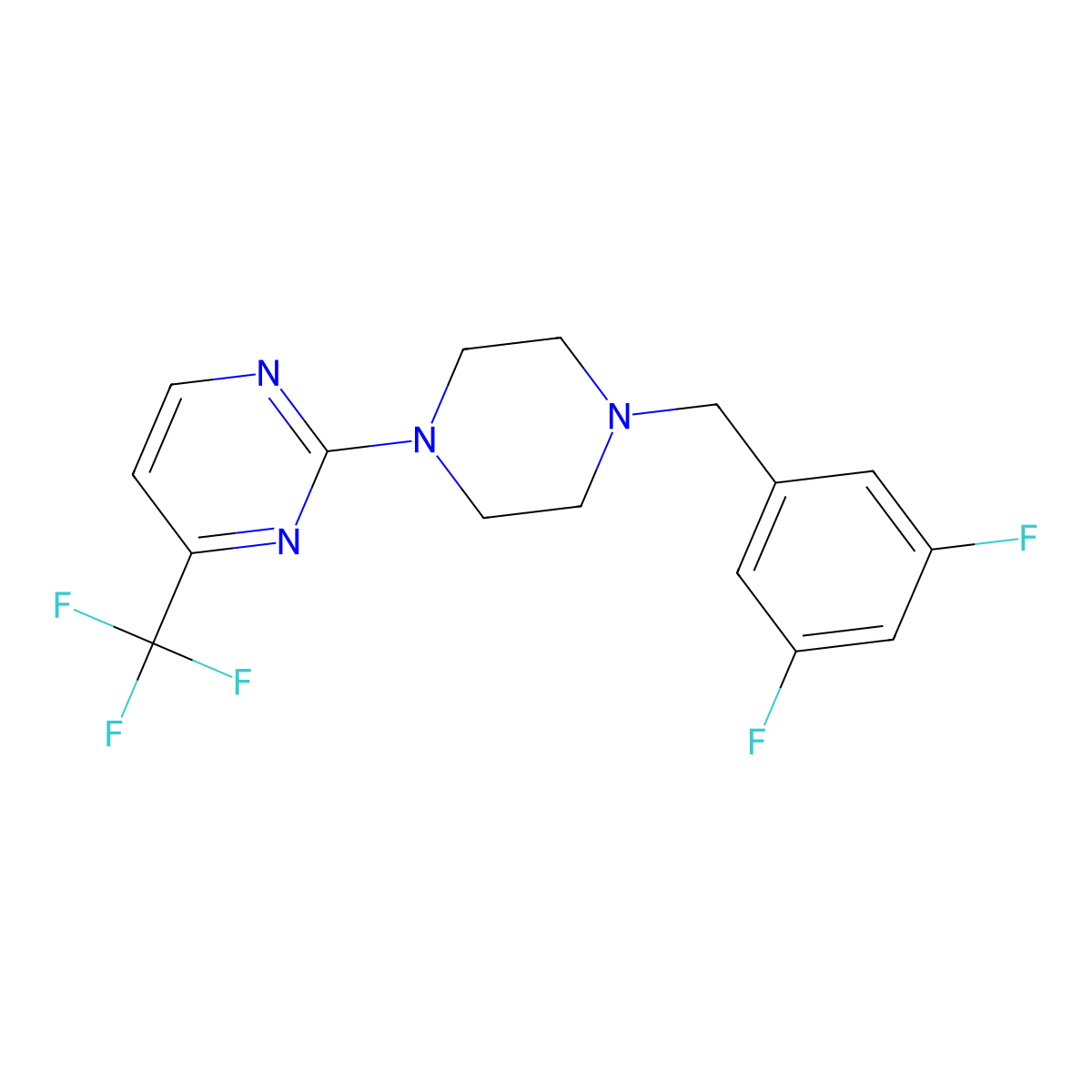 2-{4-[(3,5-Difluorophenyl)methyl]piperazin-1-yl}-4-(trifluoromethyl)pyrimidine molecular structure, CAS 2548982-96-1